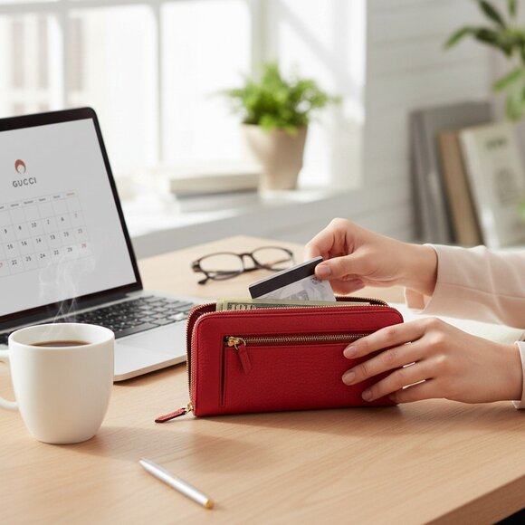 Fossil Logan Zip Around Clutch Red Pebble Leather Wallet - Missing Wrist Strap - Picture 1 of 8